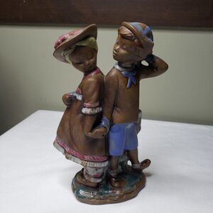 Coastal Decor Brown Matte & Glazed Ceramic Boy & Girl Figurine Sweethearts